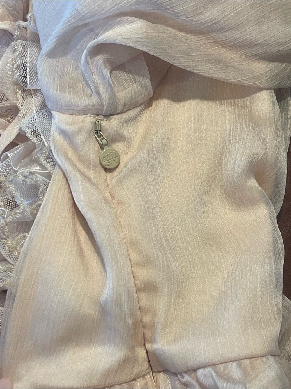CeliaB Bliss Ruffle Detail Midi Dress Beige Elegant Cottagecore Romantic XL - Picture 15 of 17